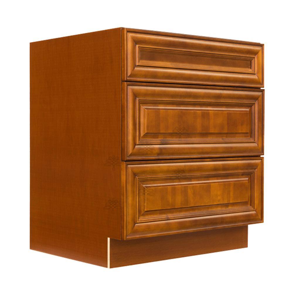 LIFEART CABINETRY Cambridge Assembled 27x34.5x24 in. Base Cabinet with 3 Drawers in Chestnut AC-DB27-3