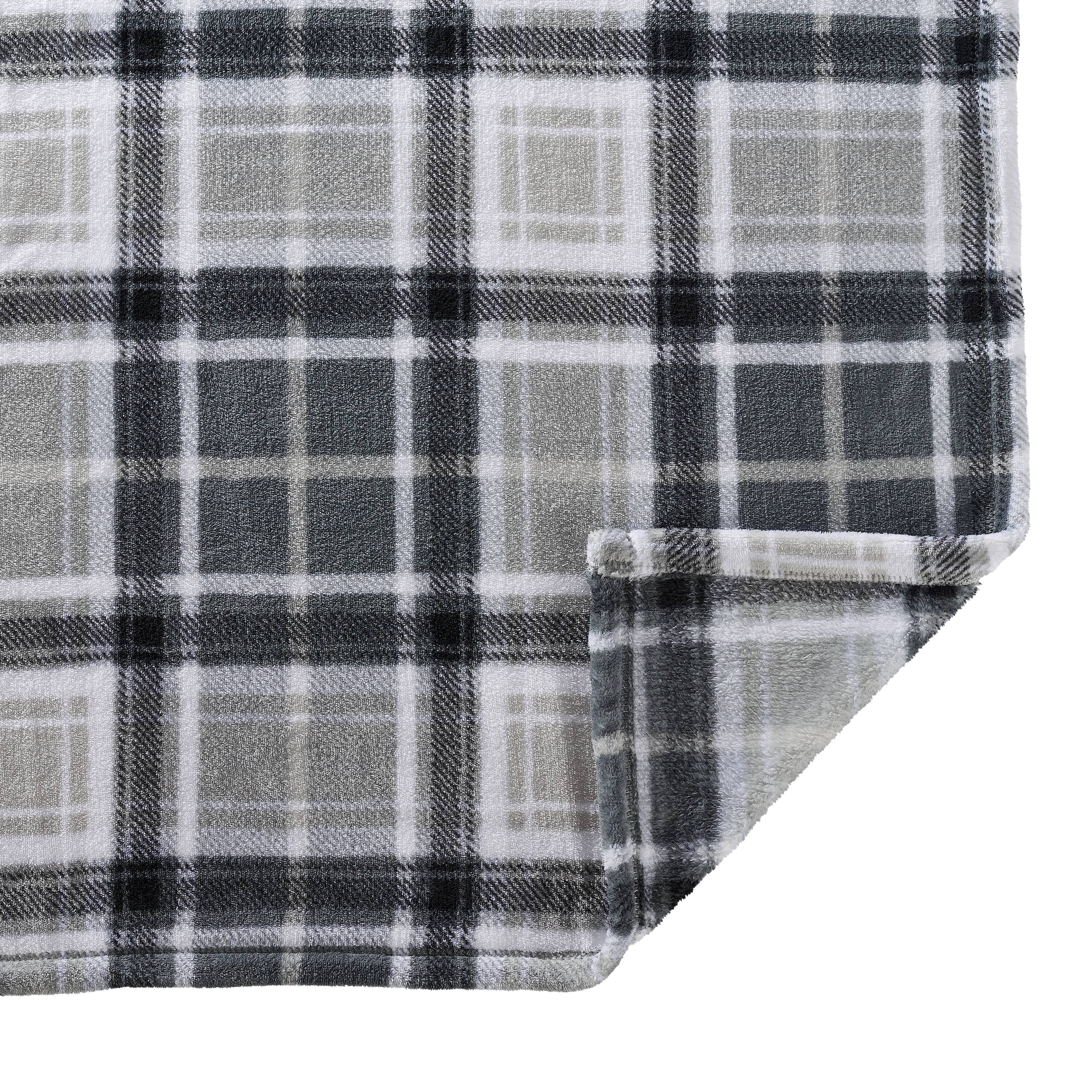 Mainstays Super Soft Plush Blanket， Full/Queen， Light Grey Plaid