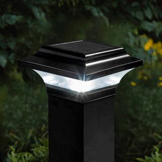 CLASSY CAPS Imperial 2.5 in. x 2.5 in. Outdoor Black Cast Aluminum LED Solar Post Cap (2-Pack) SLO82B