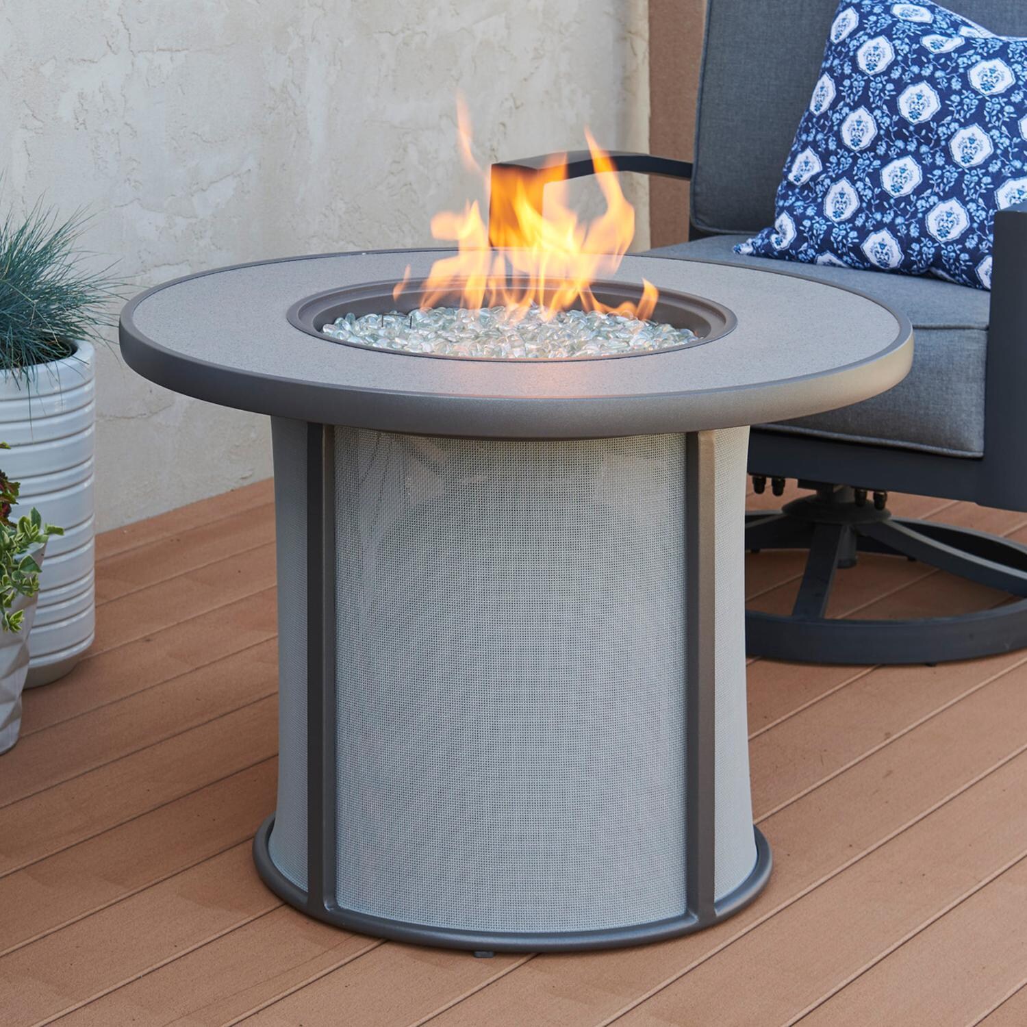 The Outdoor GreatRoom Company Stonefire 32-Inch Round Propane Gas Fire Pit Table with 16-Inch Crystal Fire Burner