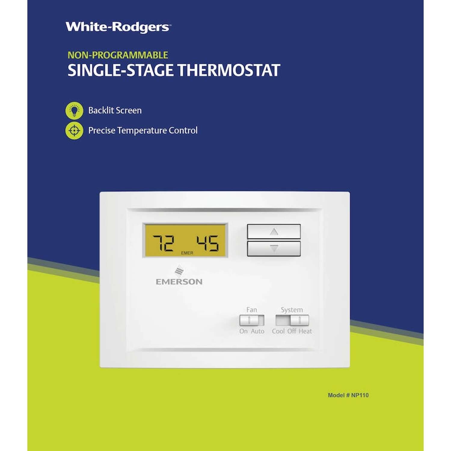 White Rodgers Heating and Cooling Push Buttons Single Pole Thermostat