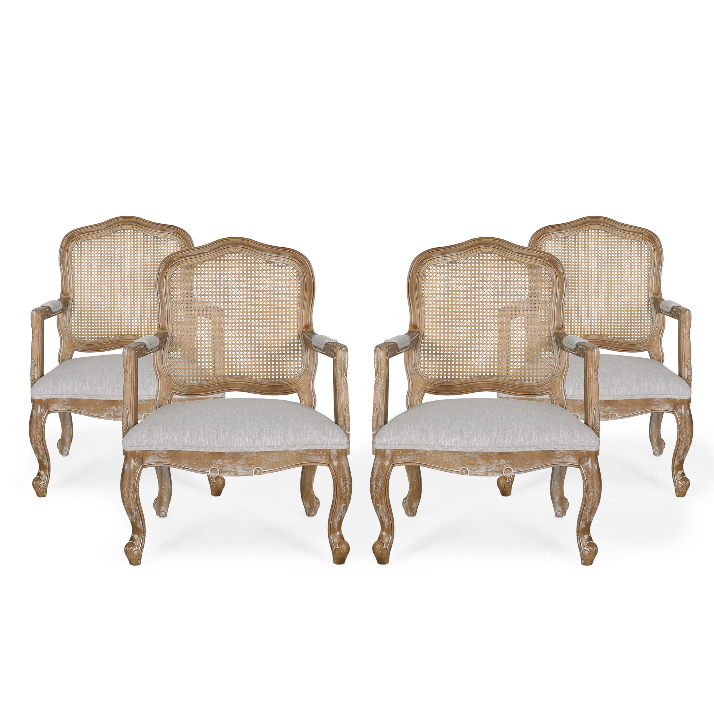 Biorn French Country Wood and Cane Upholstered Dining Armchair