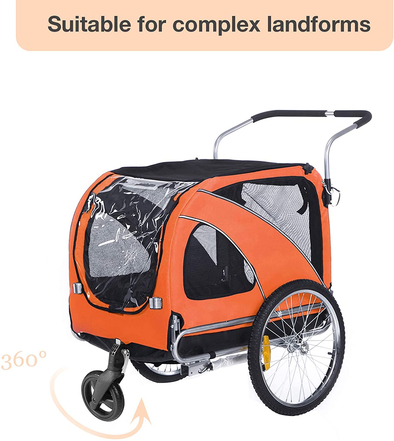 OWSOO Large pet Trailer and Jogger 2 in 1 Function(ORANGE)