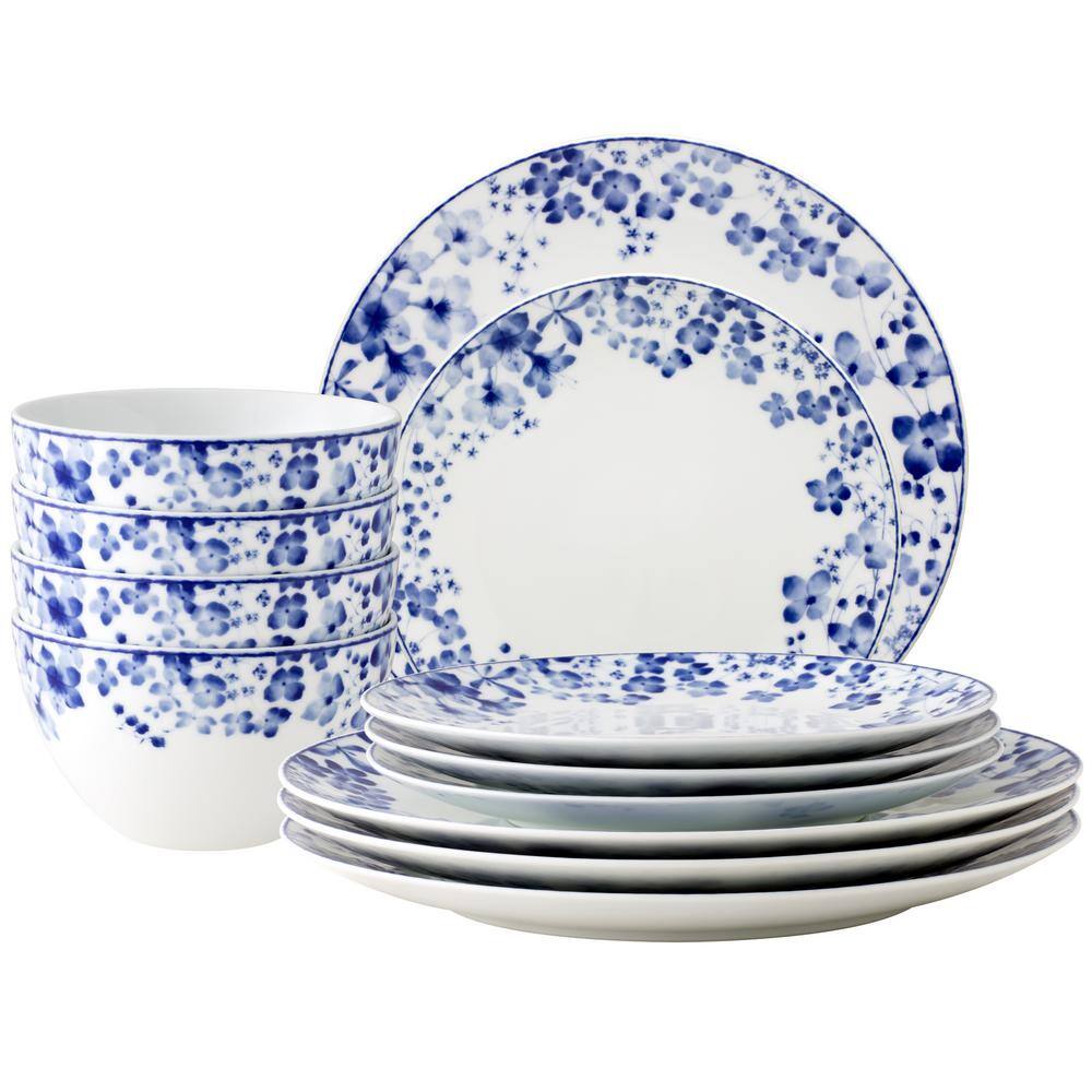 Noritake Bloomington Road WhiteBlue Porcelain 12-Piece Dinnerware Set (Service for 4) 1733-12E