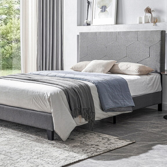 Full Size Upholstered Platform Bed Frame with Pull...