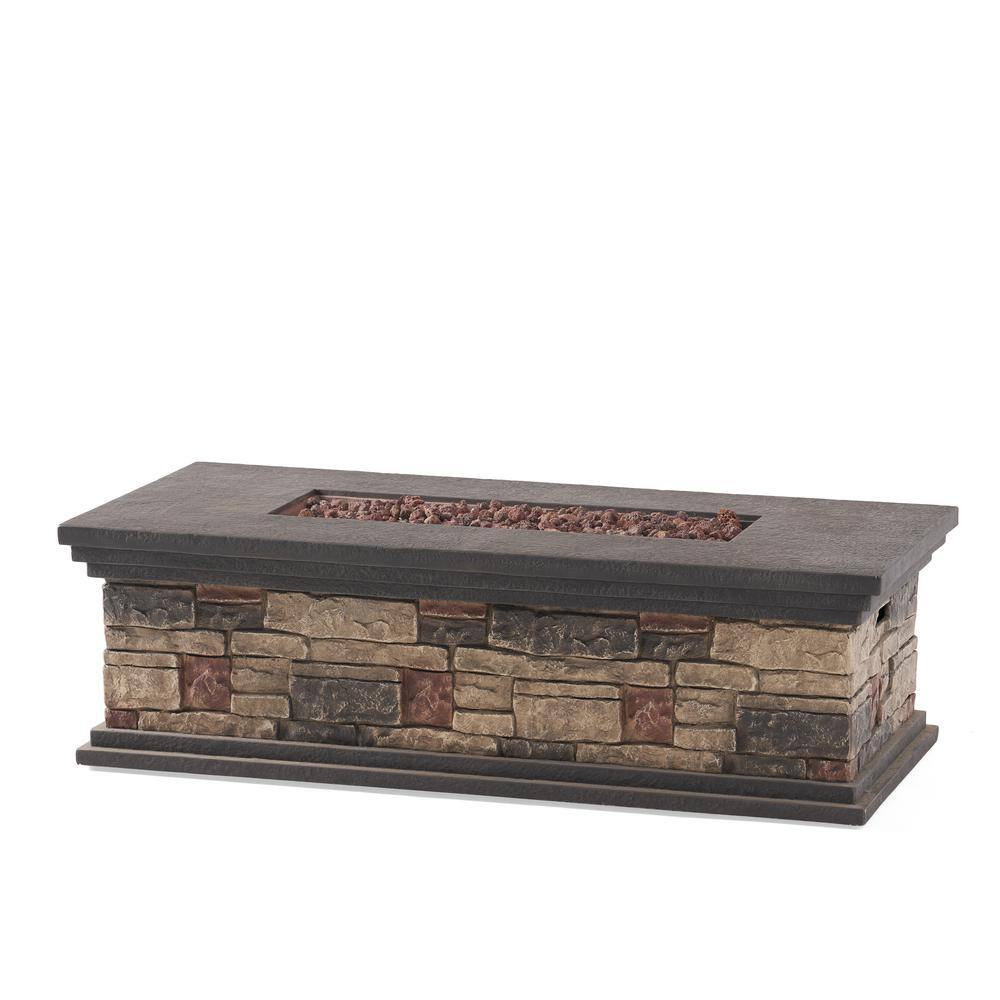 Noble House Fox Stone Rectangular Stone Fire Pit (No Tank Holder) 55431