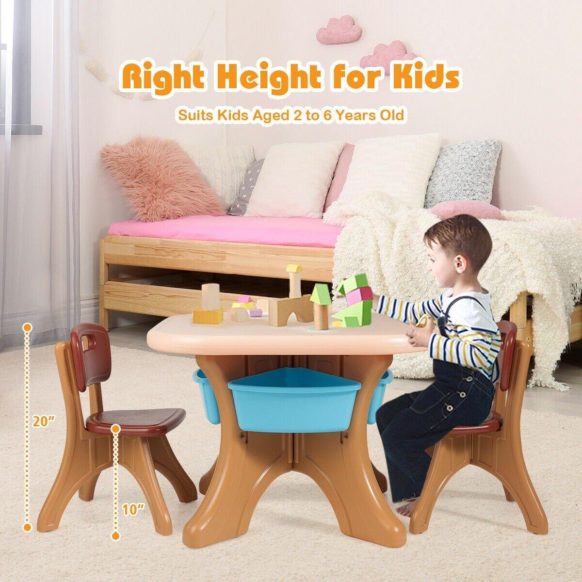 Kids Table and Chair Set, 3 Piece Activity Table