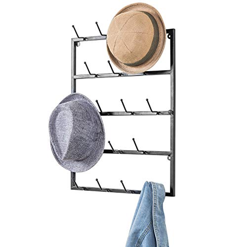 MyGift Modern Matte Black Wall Mounted Metal Hat Rack