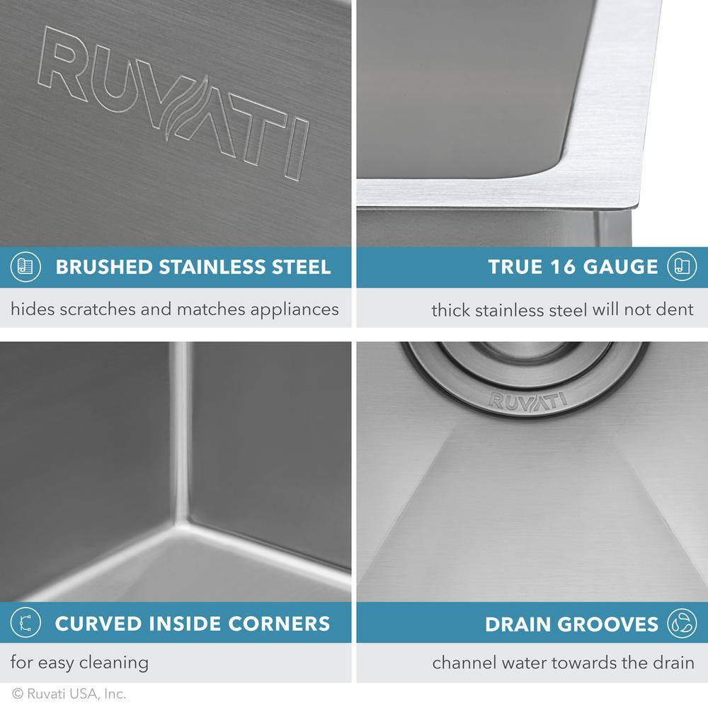 Ruvati Gravena 16 Gauge Stainless Steel 21 in. Undermount Bar Sink RVH7121