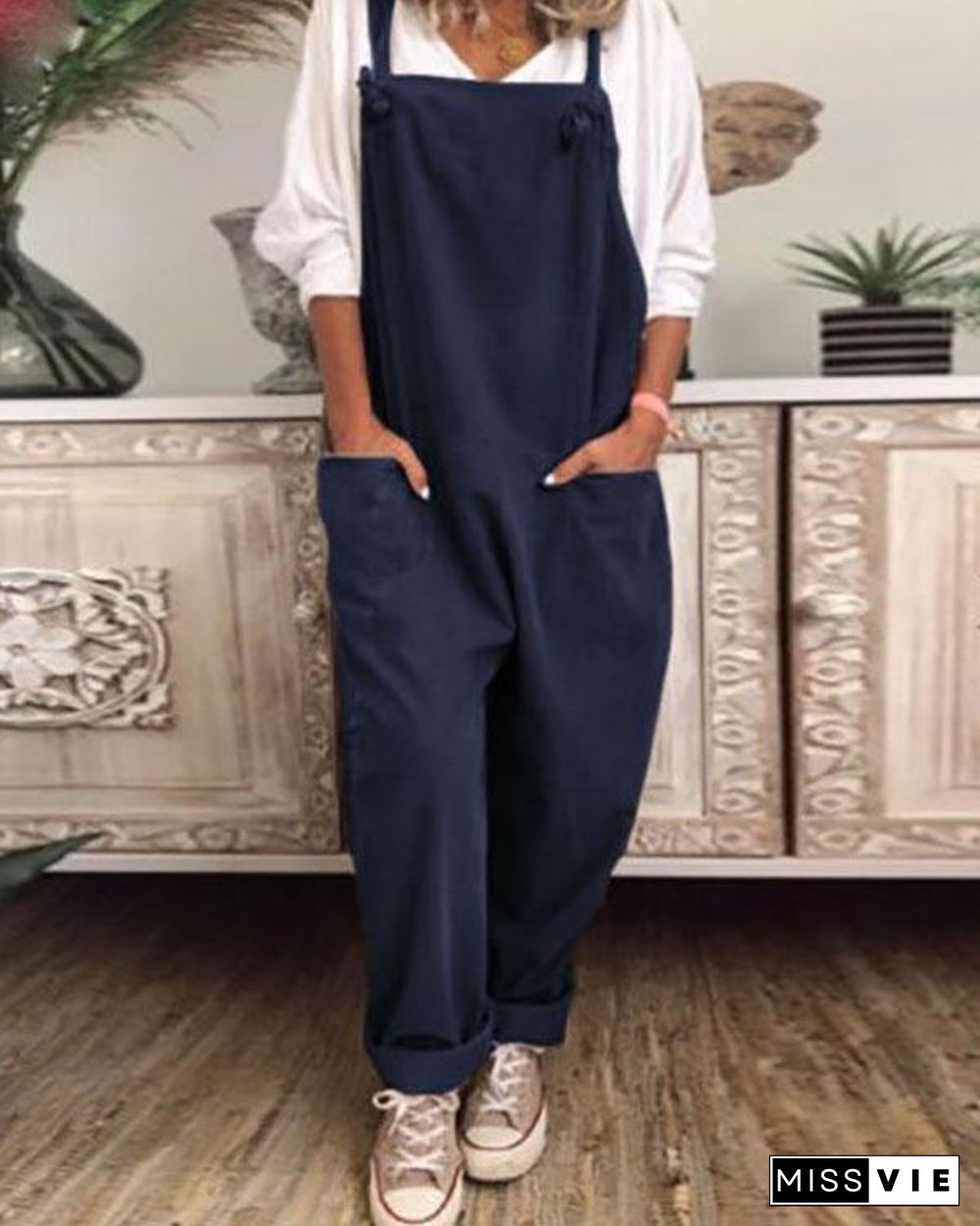 Womens Plus Size S-5XL Overalls Casual Loose Jumpsuit