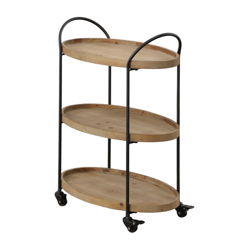 3 Tier Rolling Serving Wood Bar Cart Kitchen Island Storage Cart Metal Frame with Wheels Multifunction Cart for Home Kitchen Bar