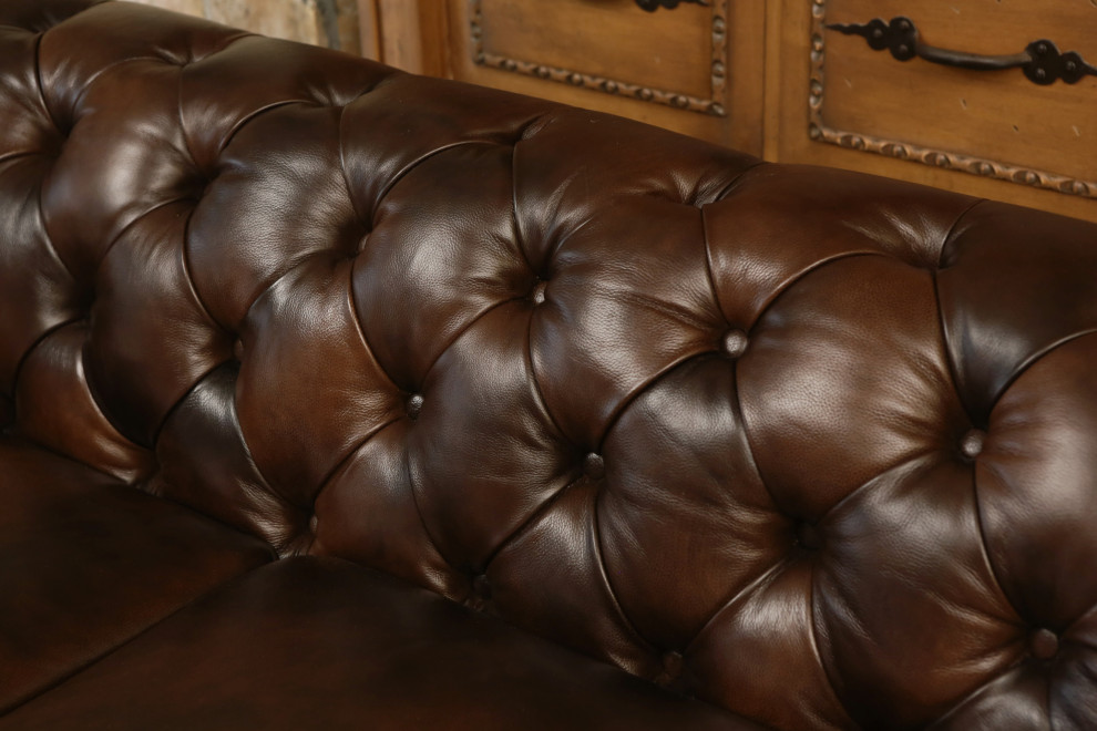 Tuscan Tufted Top Grain Leather Sofa  Brown   Traditional   Sofas   by Abbyson Living  Houzz