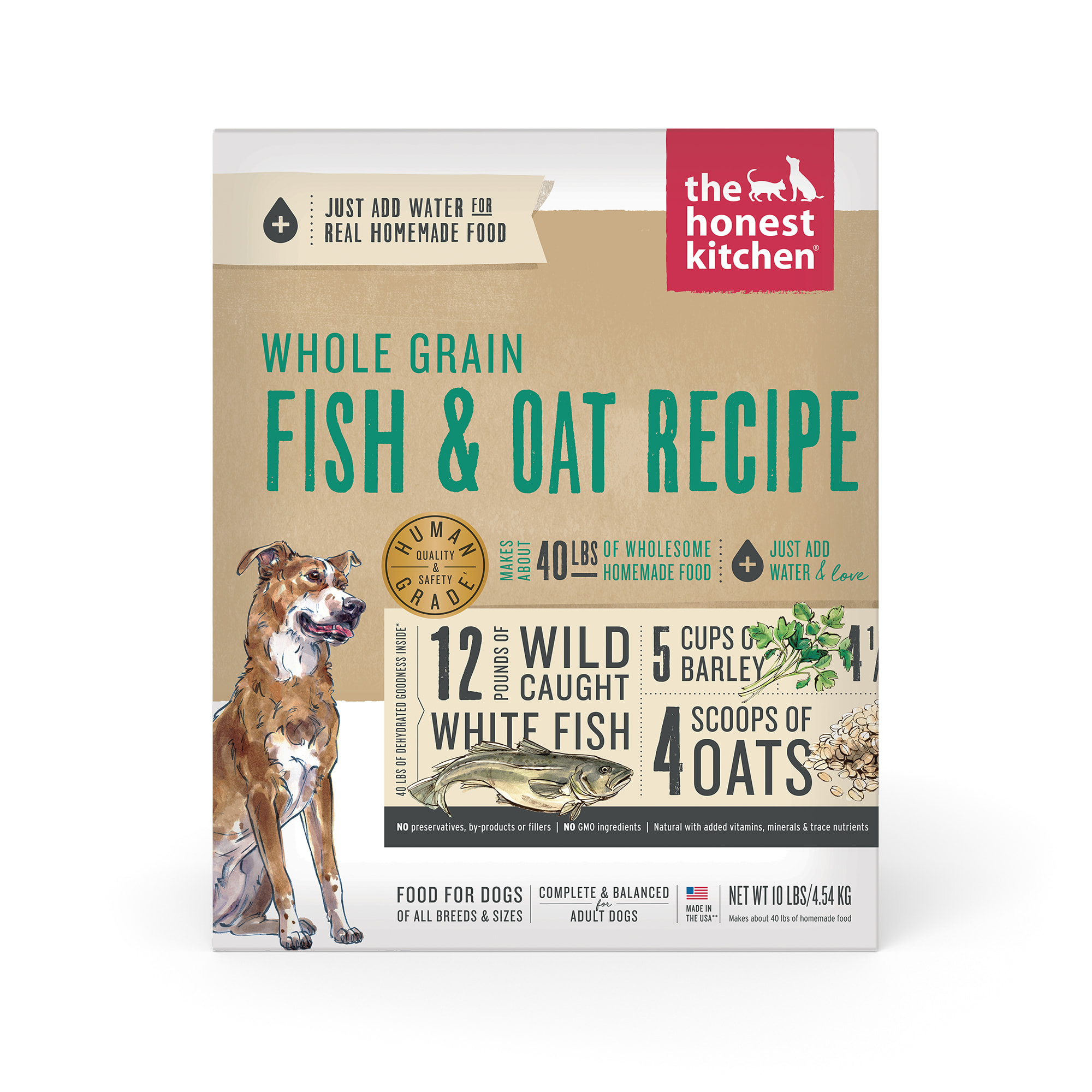 The Honest Kitchen Dehydrated Whole Grain Fish  Oats Recipe Dog Food， 10 lbs.