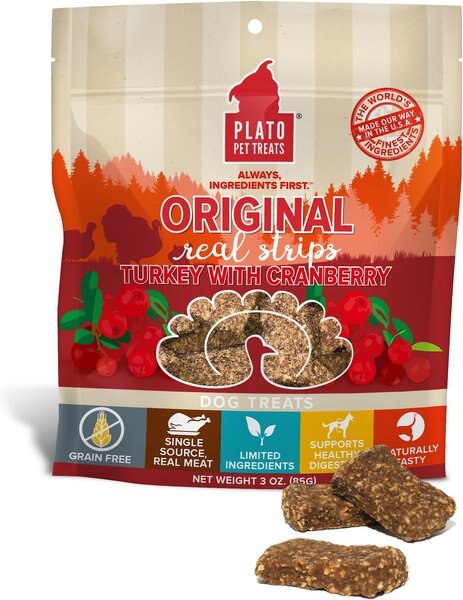 Plato Original Real Strips Turkey and Cranberry Recipe Grain-Free Dog Treats