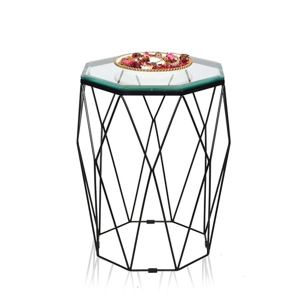 Newyork Geometric Side Table W/Clear Bevelled Glass Top - 18''