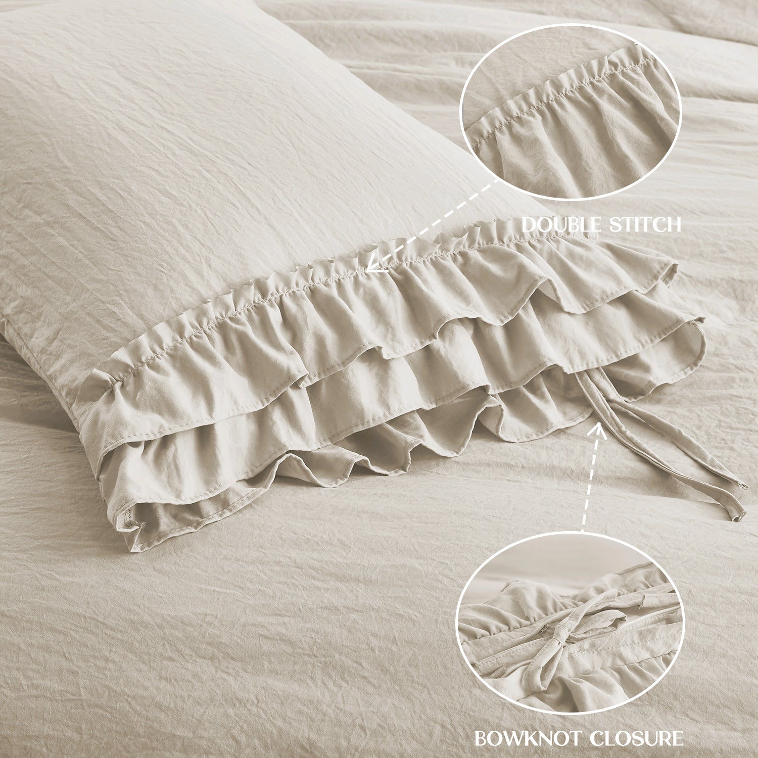 3 Piece Pre-Washed Microfiber Handmade Ruffle Fringe Duvet Cover Set-Hans