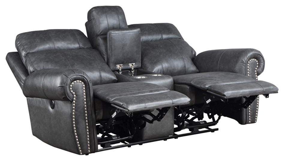 Lexicon Granville Faux Leather Power Double Reclining Love Seat in Gray   Contemporary   Loveseats   by Homesquare  Houzz