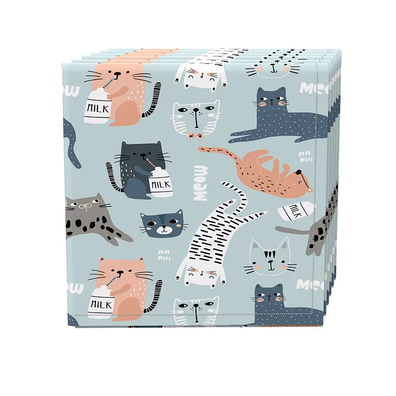 Napkin Set， 100% Polyester， Set of 4， 18x18， Cats Background