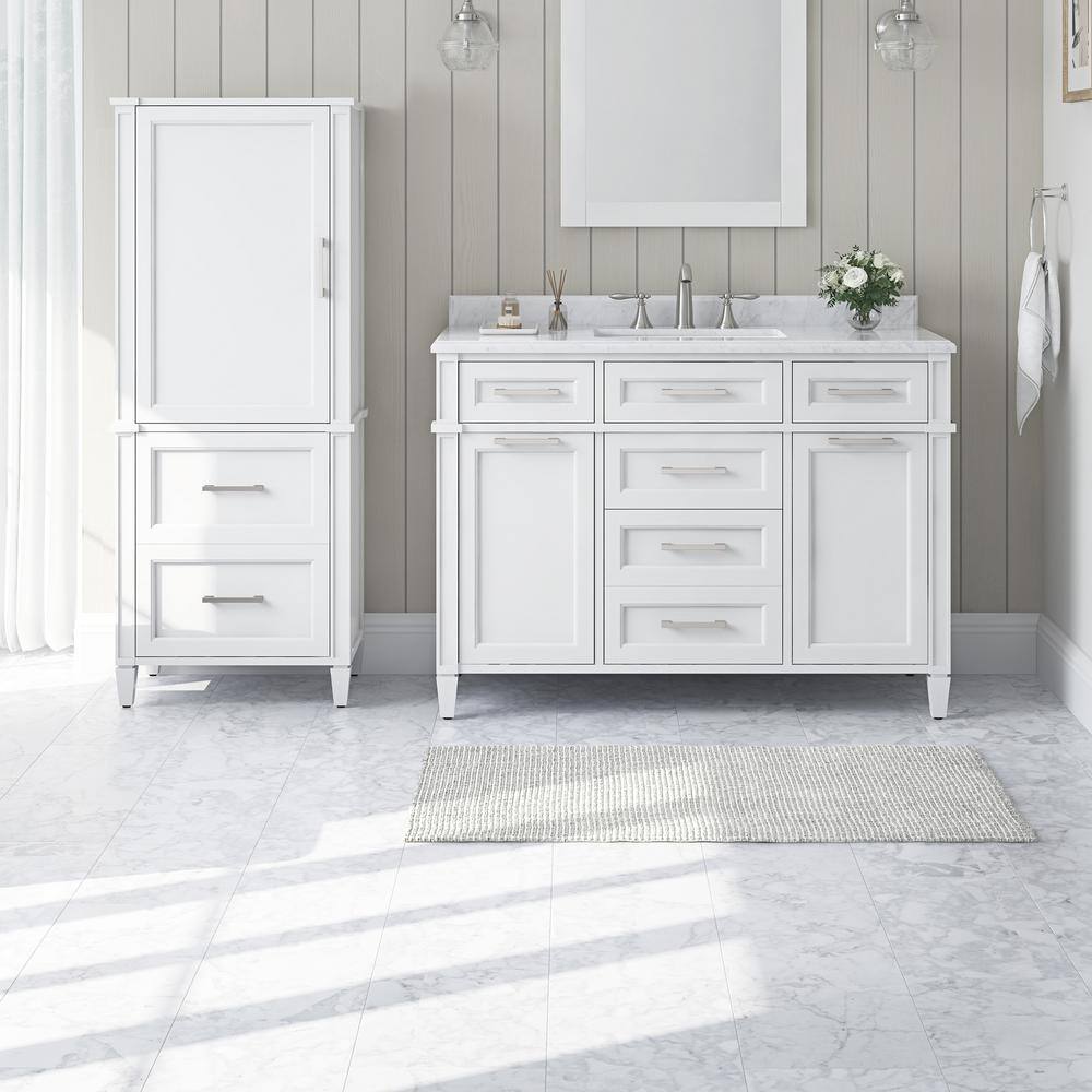 Home Decorators Collection Caville 48 in. W x 22 in. D x 34.50 in. H Bath Vanity in White with Carrara Marble Top Caville 48W