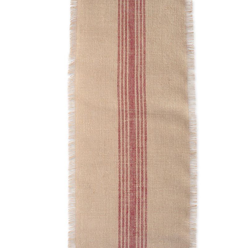 14 x 72 Brown and Barn Red Middle Stripe Border Burlap Table Runner