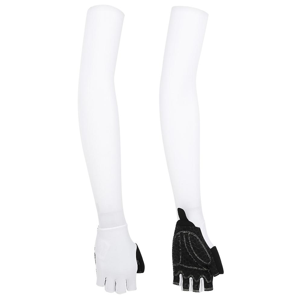 A Pair White Elastic Polyurethane Outdoor Cycling Anti Skid Sunscreen Long Gloves Sports Arm Sleeves(white L)