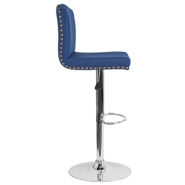 Offex Bellagio Contemporary Adjustable Height Barstool with Accent Nail Trim in Blue Fabric