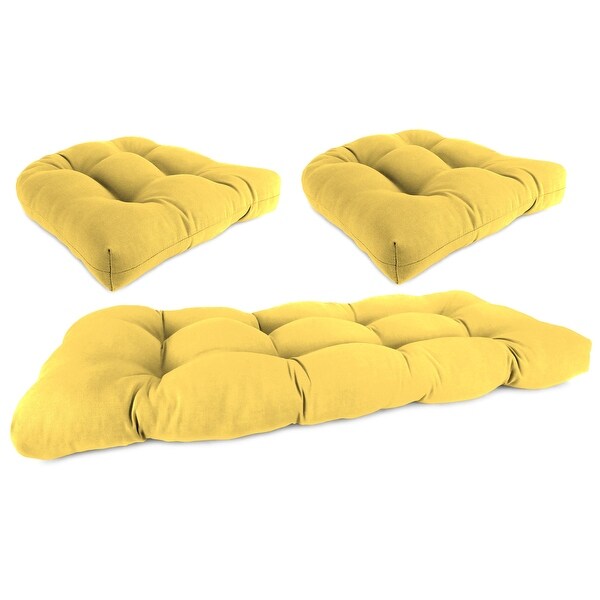 Yellow Solid Outdoor Wicker Cushion Set for Bench and 2 Chair Seats - 18'' L x 44'' W x 4'' H