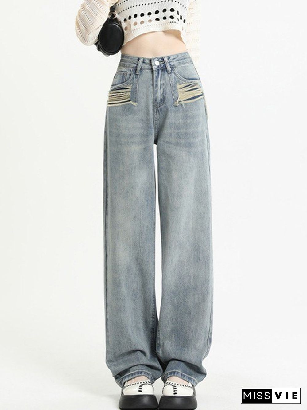 Vintage Wash Distressed Boyfriend Jeans