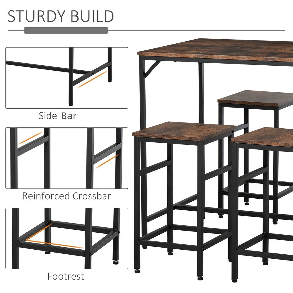 HOMCOM 5 Piece Modern Industrial Dining Room Table Furniture Set with 4 Chairs   Steel Legs for Dining Room  Black/Brown