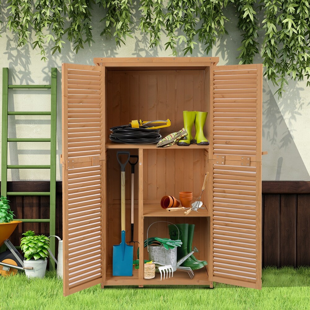 Outsunny 3' x 5' Wooden Garden Storage Shed with Asphalt Roof   2 Large Wood Doors with Lock  Natural