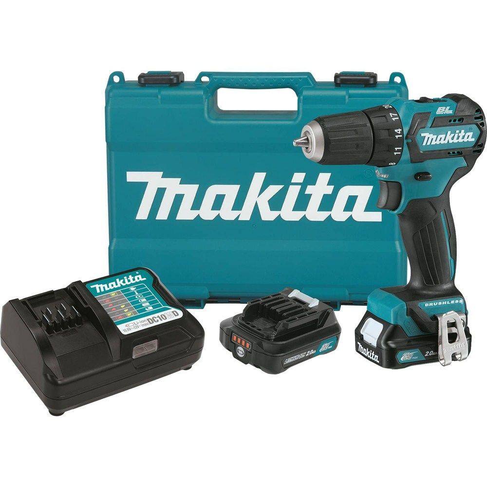 Makita 12V max CXT Lithium-Ion 38 in. Brushless Cordless Driver Drill Kit with (2) Batteries (2.0 Ah) Charger Hard Case FD07R1