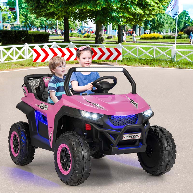 12V 2-Seater Kids Ride On UTV Car, Battery Powered RC Electric Vehicle with Lights & Music