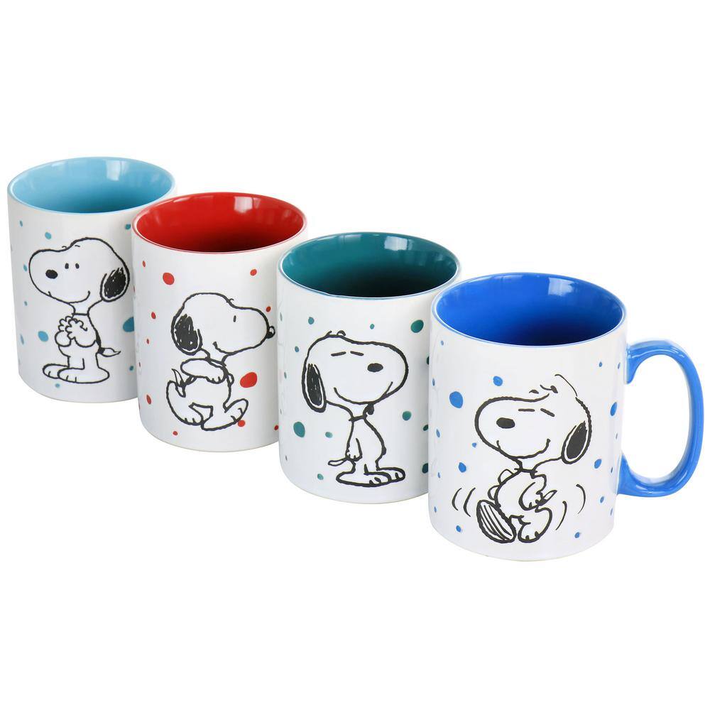 Gibson Peanuts Freckled Joy 15 oz. Stoneware 4-Piece Mug Set in Assorted Designs 985118466M