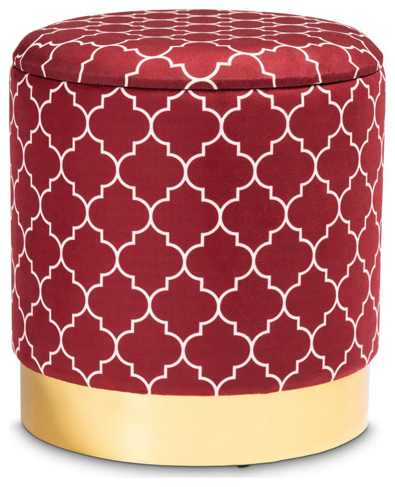 Sybil Quatrefoil Velvet Fabric Upholstered Storage Ottoman  Red   Mediterranean   Footstools And Ottomans   by Urban Designs  Casa Cortes  Houzz