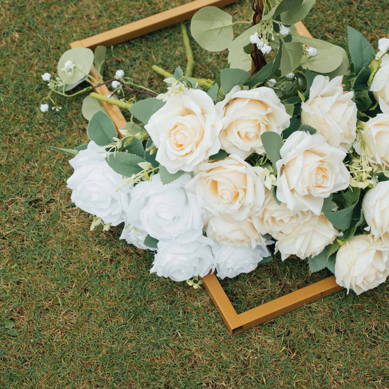 Set of 2 Gold Metal Curved Top Wedding Arch Frames, Balloon Flower Backdrop Stands 6ft, 8ft