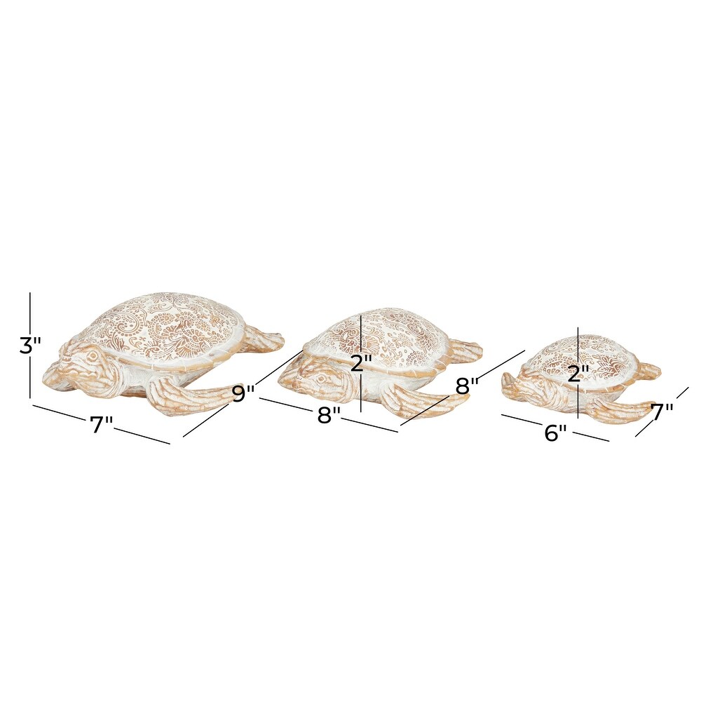 Beige Polystone Turtle Sculpture (Set of 3)   9 x 8 x 2