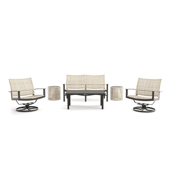 Winston Jasper 6-Piece Loveseat， Swivel Lounge Chair and Drum Stool/Side Table Seating Set - Overstock - 32282629