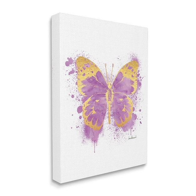 Stupell Industries Purple Butterfly Paint Splatter Glam Insect Gallery Wrapped Canvas Wall Art 16 X 20