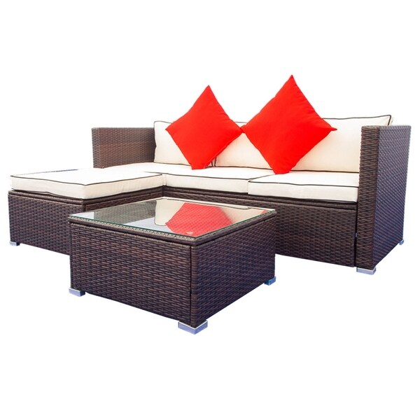 3 Piece Patio Sectional Wicker Rattan Outdoor Furniture Sofa Set - Overstock - 33809934