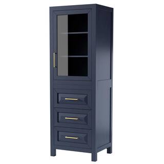 Wyndham Collection Daria 24 in. W x 20 in. D x 71-14 in. H Bathroom Linen Storage Tower Cabinet in Dark Blue WCV2525LTBL