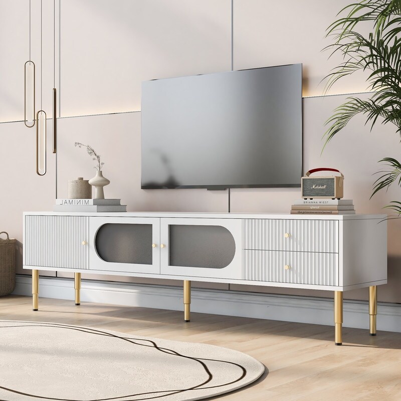 TV Stand for TVs up to 80''  Entertainment Center with Multifunctional Storage Space  TV Cabinet with 2 Drawers