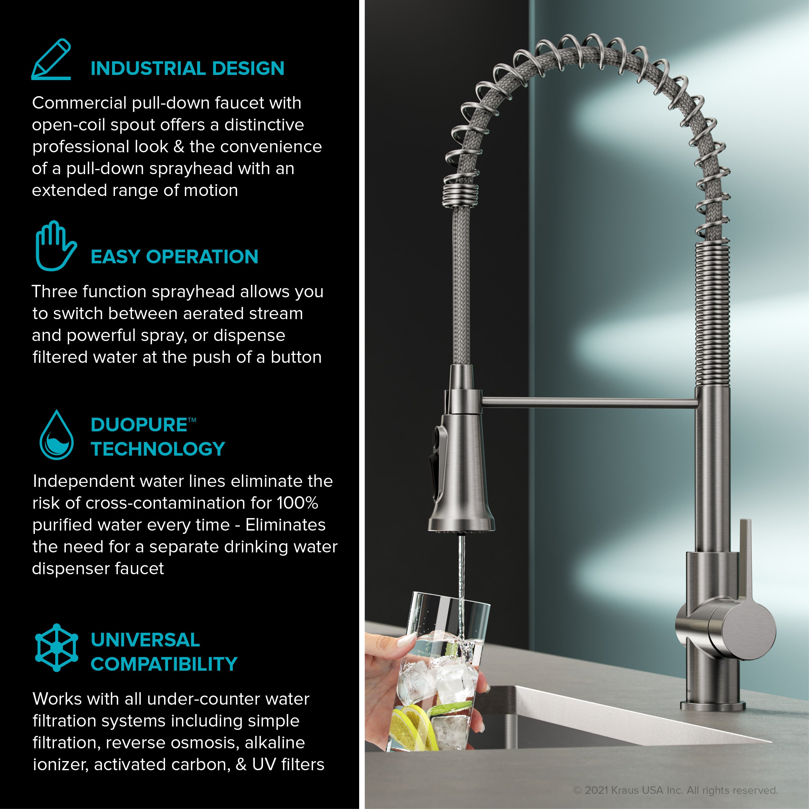 Kraus Britt 2-in-1 Commercial Style Pull-Down Single Handle Water Filter Kitchen Faucet for Reverse Osmosis or Water Filtration System in Spot Free Stainless Steel