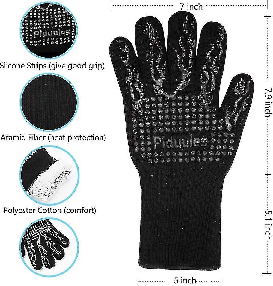 Bbq Tool 35cm Bbq Gloves， 1472f Heat Resistant Non-slip Grill Mitt With Elastic Cuff For Frying， Bbq