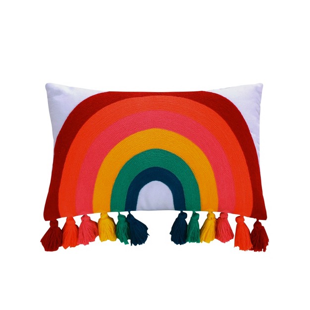 Chantal Rainbow Crewel Tassel Decorative Pillow Arte Boema