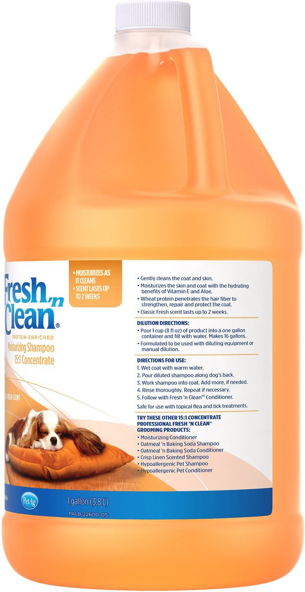 PetAg Fresh 'N Clean Moisturizing 15:1 Concentrate Dog Shampoo， 1-gallon bottle， Classic Fresh Scent