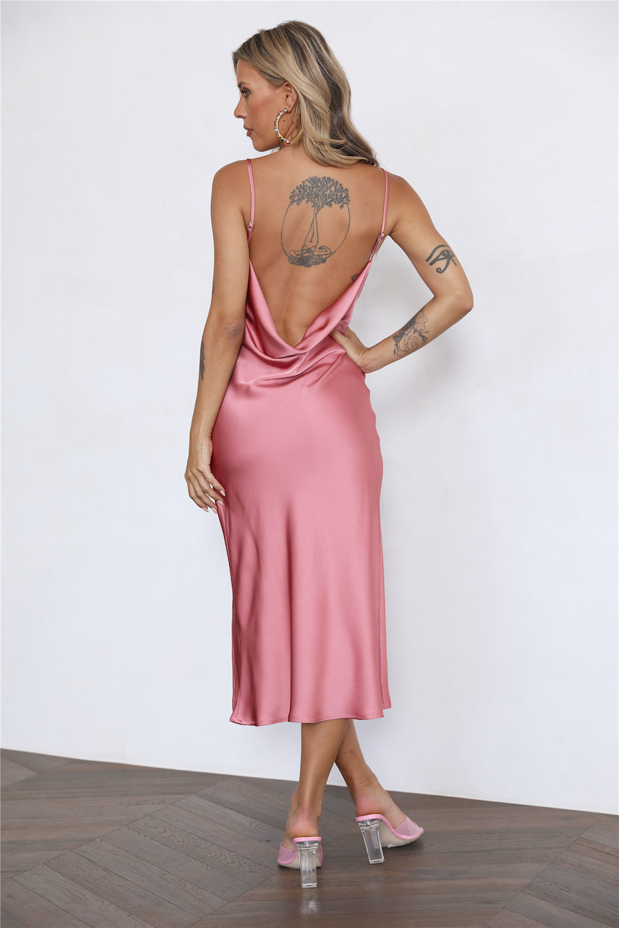 Silky Details Midi Dress ROSE