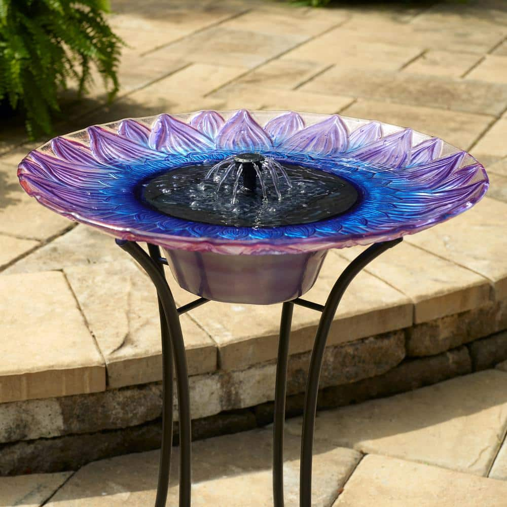 Smart Solar Bell Flower Glass Solar Birdbath 20223R01