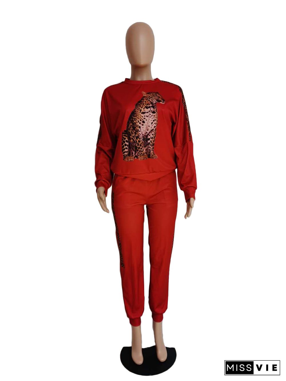 Leopard Print Long Sleeve T Shirt Jogger Pants Set