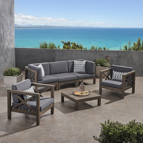 Brava Outdoor Acacia Wood 6piece Chat Set by Christopher Knight Home