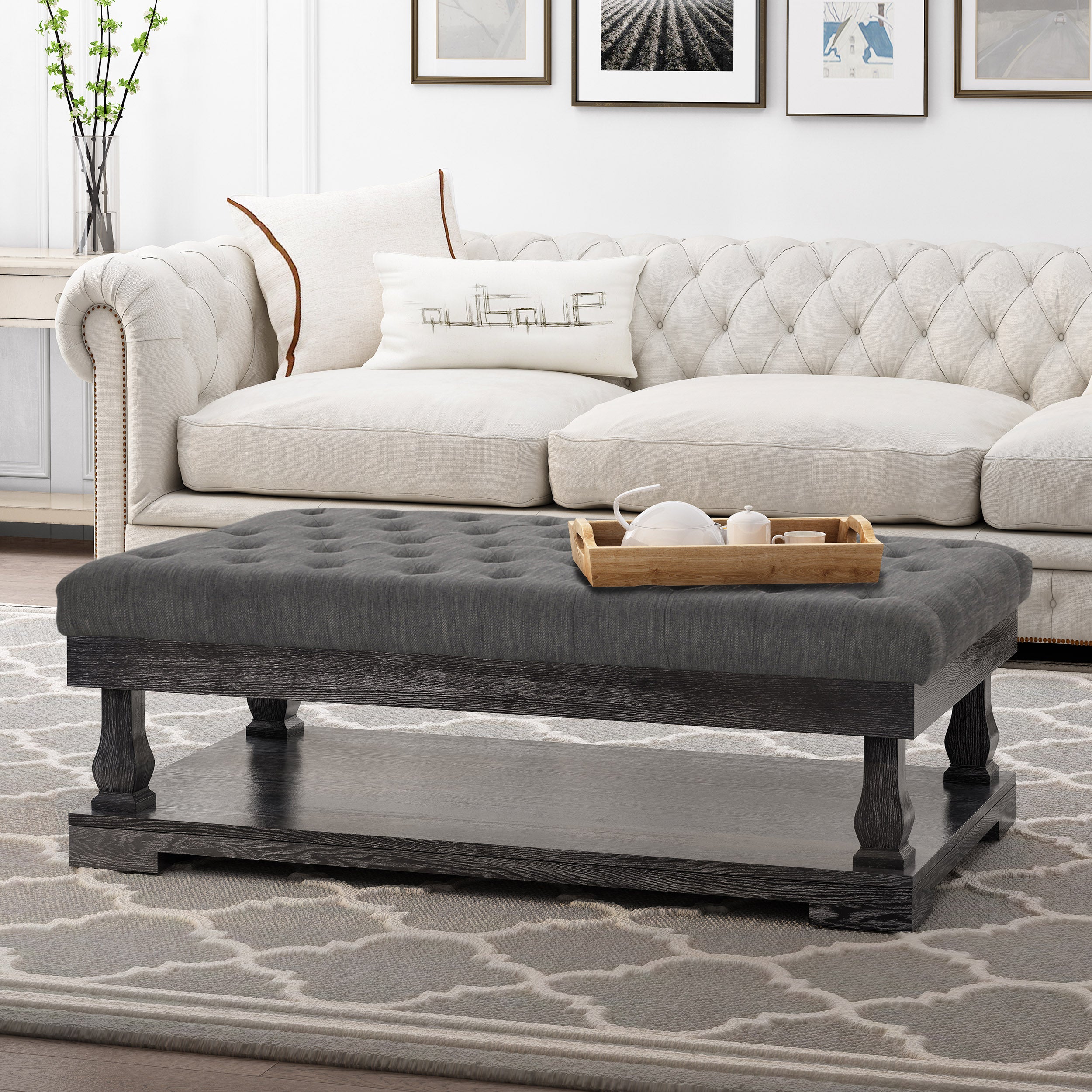 Leovanni Contemporary Fabric Rectangular Ottoman